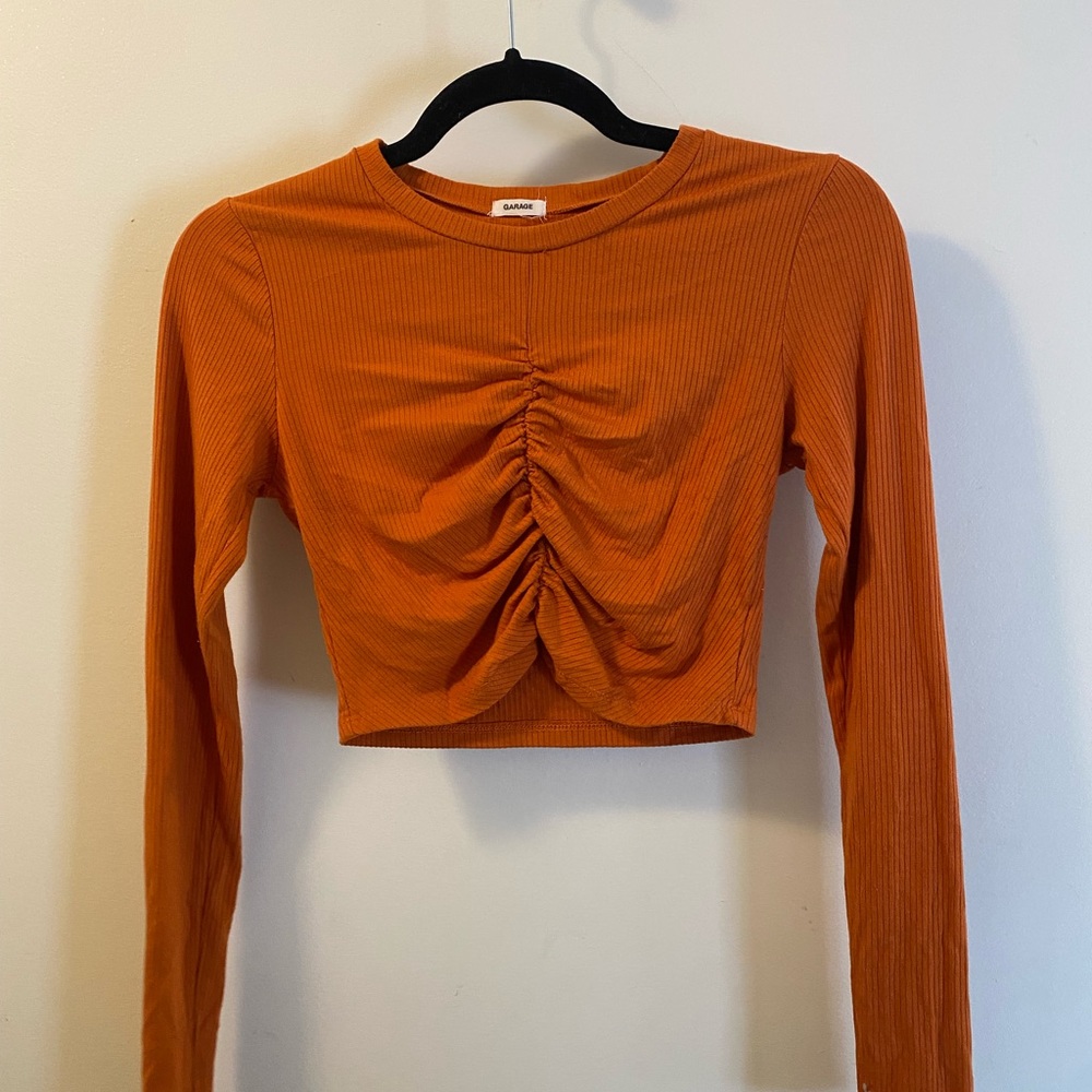 Garage Orange Ruched Crop Blouse